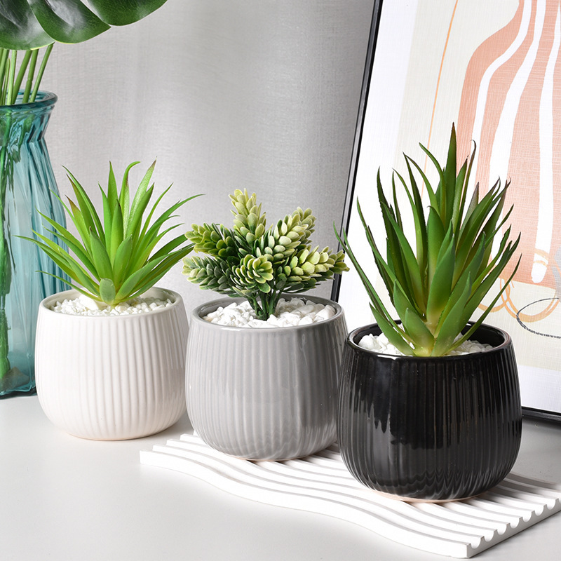 Ceramic Succulent Flower Pots, High-End Cool Tones, Simple Set, Creative Home Gardening Balcony Planting Succulent Green Plant Pots