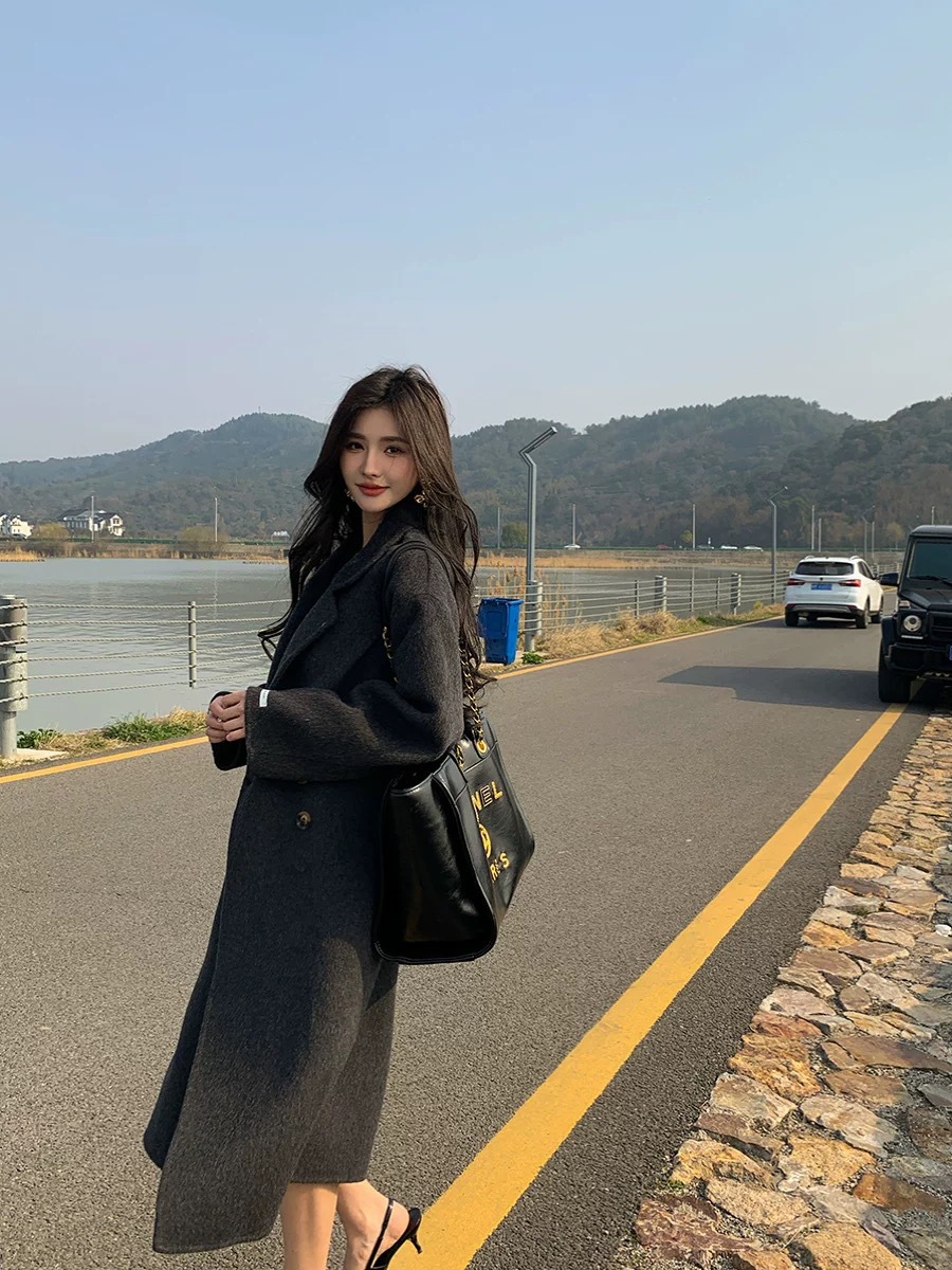 蘇力羊ラクダ美ラード高級感両面カシミヤコート女性24秋冬新作厚手ウールコート