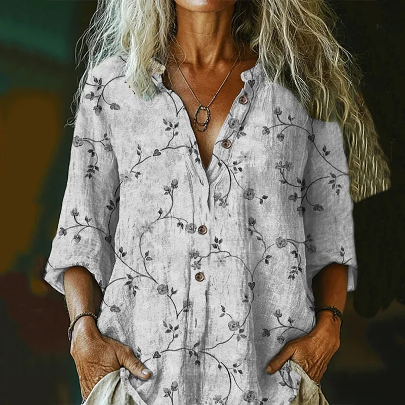 亚马逊女式大码夏季女休闲碎花衬衫女装小雏菊衬衫3D印花衬衫|undefined