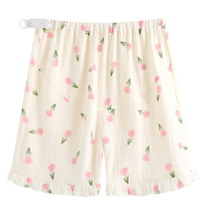 Xiyue 2025 New Pure Cotton Double-Layer Gauze Postpartum Pants for Pregnant Women, Sweet and Fresh Adjustable Belly Support Shorts