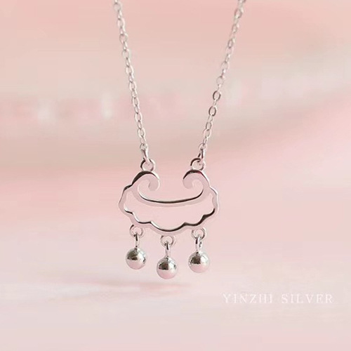 Japanese and Korean style silver longevity lock anklet, women's simple and personalized tassel bell anklet, temperament internet celebrity foot accessories wholesale
