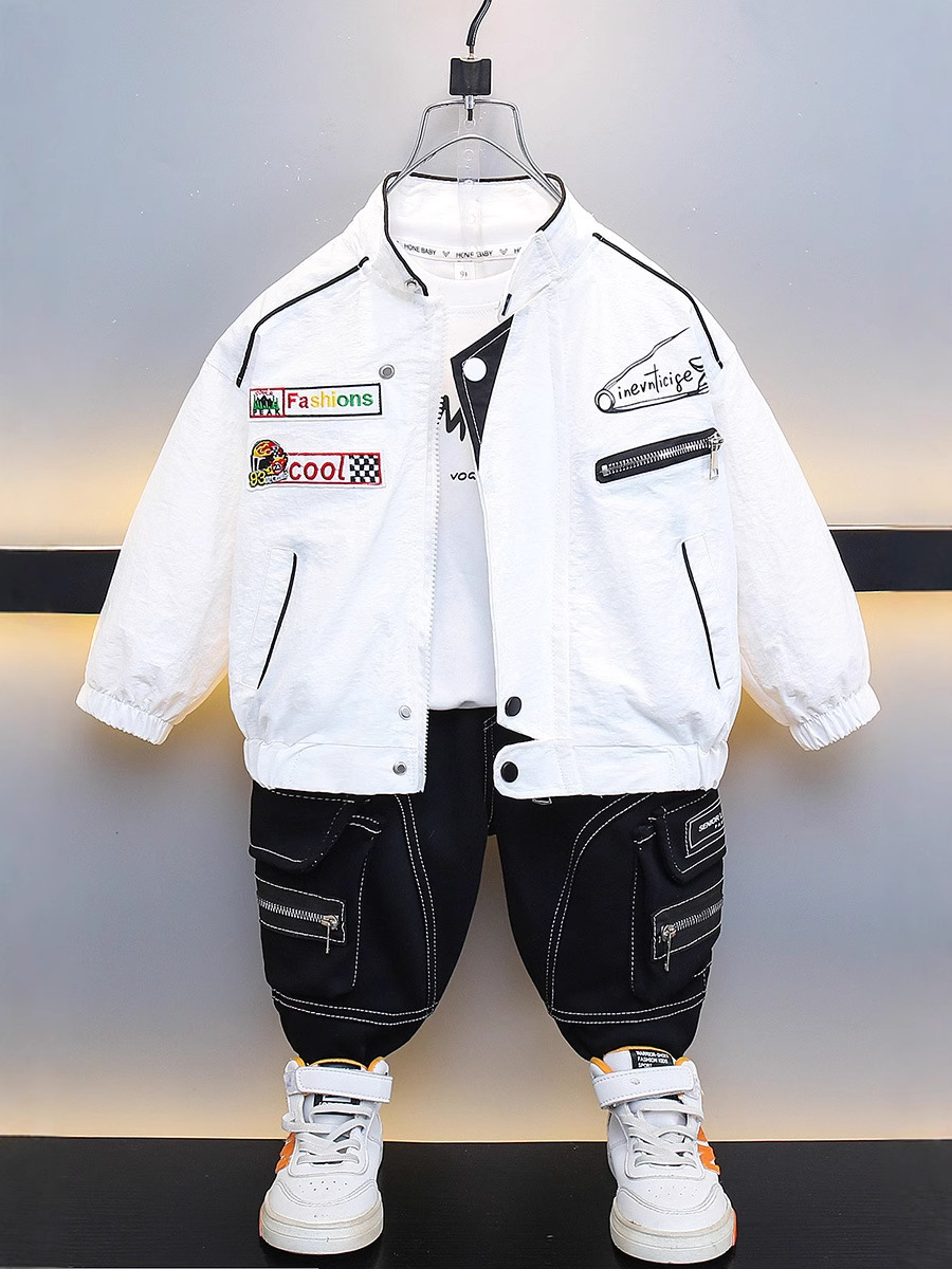 7698 Chaqueta de niño Chaqueta de primavera y otoño 2025 nuevo estilo estilo occidental ropa de bebé para hombres y niños pequeños y medianos estilo de moda guapo