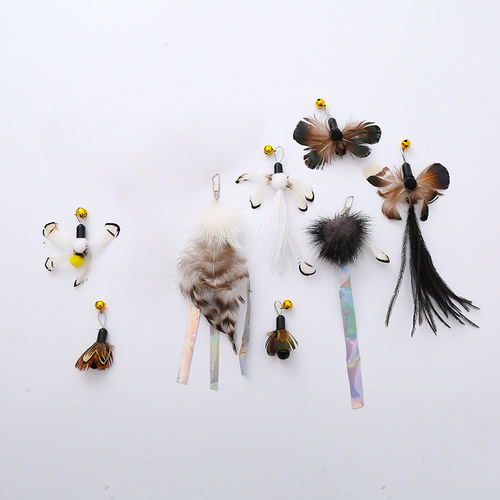 Cat Toy Feather Cat Stick Replacement Head Animal Insect Shape Pet Cat Toy Pet Supplies