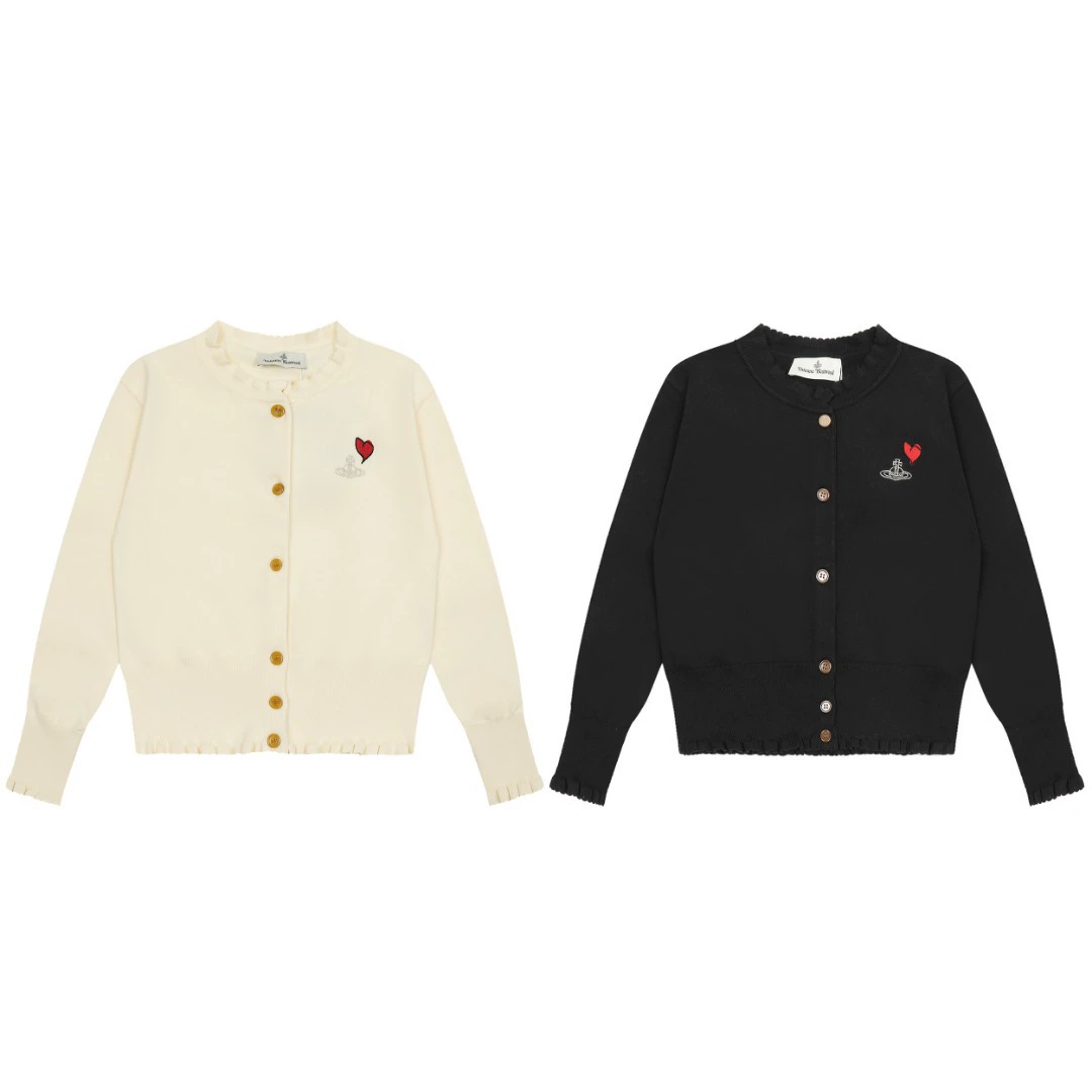 Knit Cardigan (Vivienne Westwood) Wool, Button‑Front with Heart Embroidery, S–L