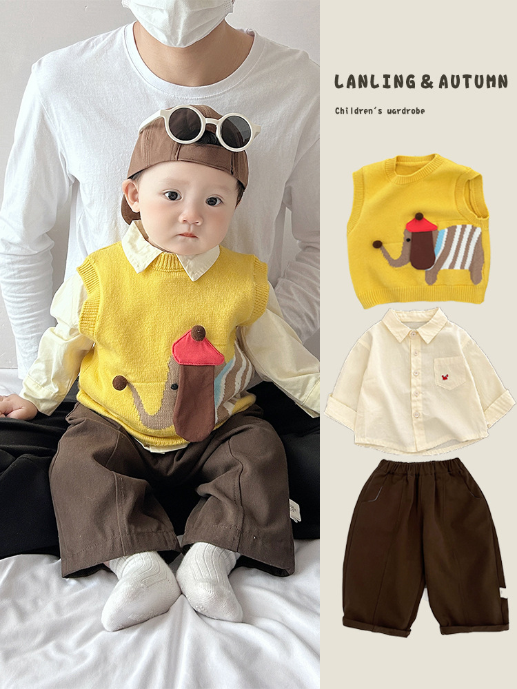 Primavera y otoño de dibujos animados chaleco sin mangas para bebés chaleco de punto casual coreano para hombres ropa suelta para bebés