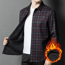 品牌专柜加绒加厚衬衫中年爸爸装绵羊毛商务休闲保暖男式长袖衬衣