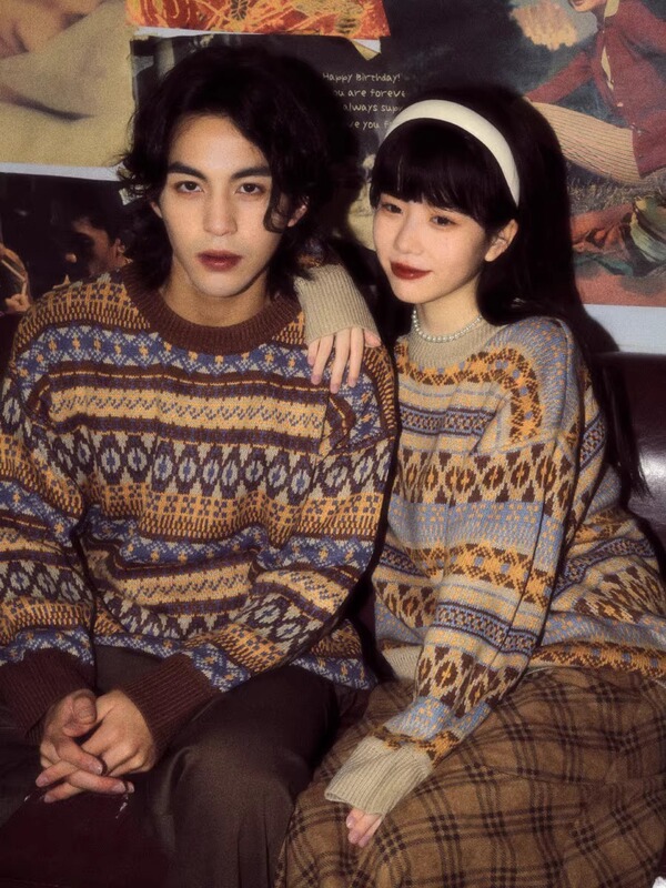 Jiu Niangzi Aloha Retro Hong Kong Style Fairisle Couple Knitted Sweater #   I Love You as Soon as Possible