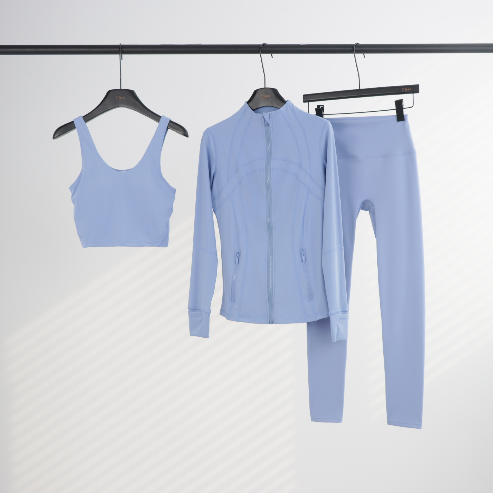 Conjunto de yoga LULU de tres piezas: chaqueta, camiseta sin mangas con cuello en U y leggings de cintura alta para mujer.