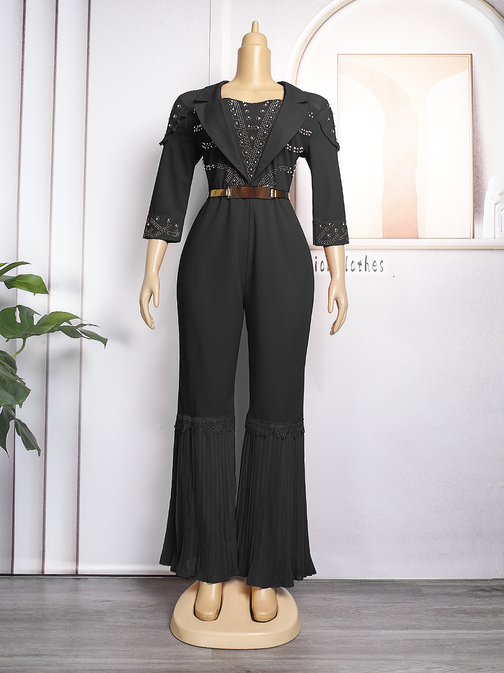 AliExpress Amazon wish2023 nuevo Flared Pantalones rectos ropa de las mujeres africanas más tamaño mono cinturón image 11