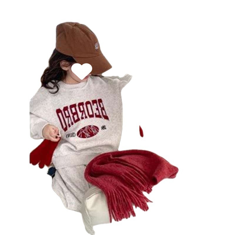 Girls' Fashionable Round Neck Letter Thickened Sweater Sports Pants Two Piece Set 2023 Autumn/Winter New Baby Children's_voghion.com
