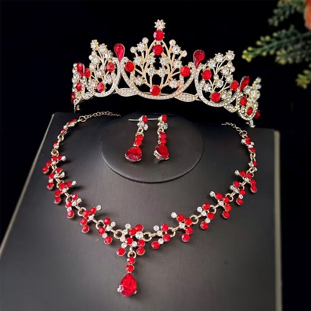 Corona de novia roja estilo coreano nueva corona de boda princesa accesorios vestido de boda vestidos de cabello coroa de cumpleaños