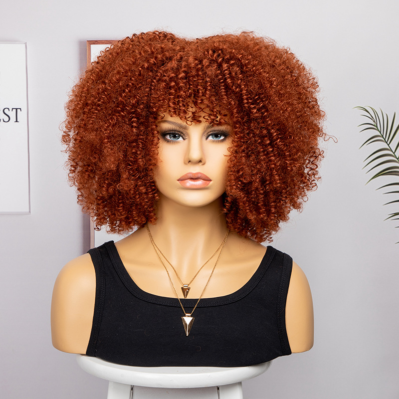Peluca de Amazon Peluca de mujer nueva explosión de moda transfronteriza Africana pequeña y rizada corta rizada multicolor peluca cubierta de la cabeza
