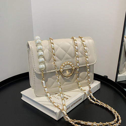 Chain rhombus bag for women  new fashion Korean style single shoulder crossbody bag foreign style pearl women's small square bag Bags