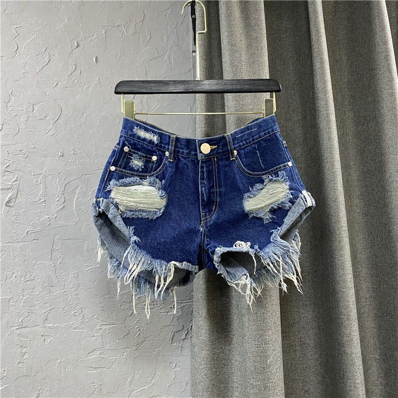 Hot Girls Low Waist Denim Shorts Women's Summer Fur-ripped Pants 2022 New Korean Style Loose Ragged Wide Leg Pants