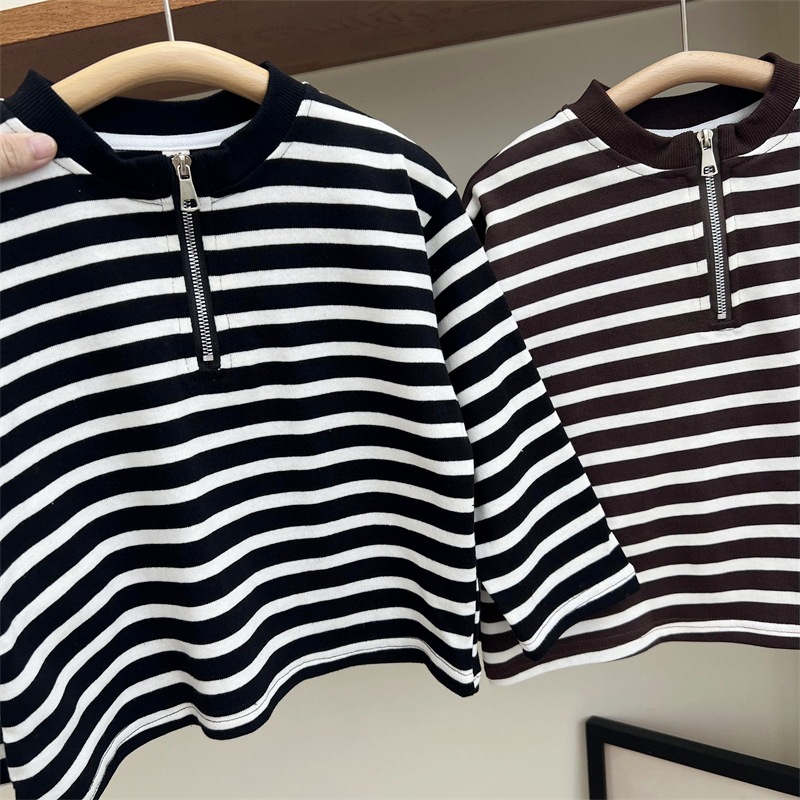 2024 Herbst Kinder American Half Zipper Striped Hoodie für Jungen und Mädchen, Loose Bottom Cotton Langarm Trendy_voghion.com