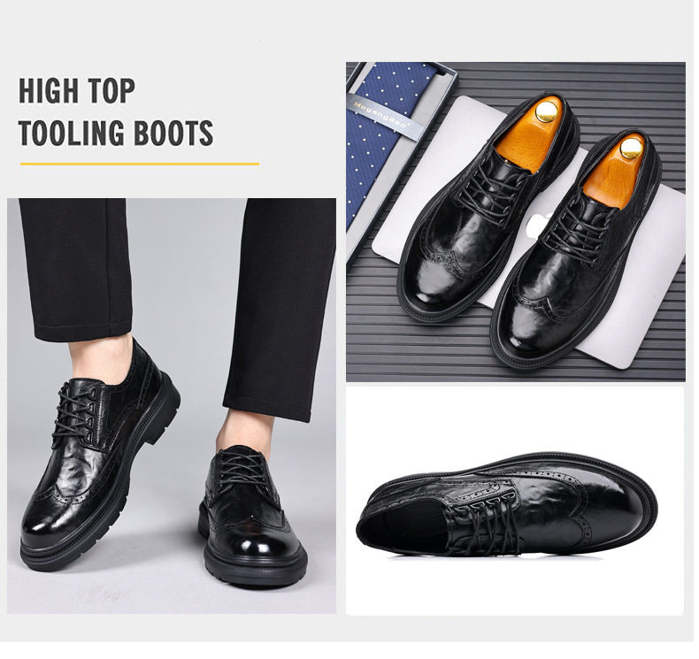 Giày da nam công sở thoáng khí khắc hoa văn kiểu Anh, gót vừa 3-5 cm — Màu nâu 2567, Màu đen 2567 chi tiết 6