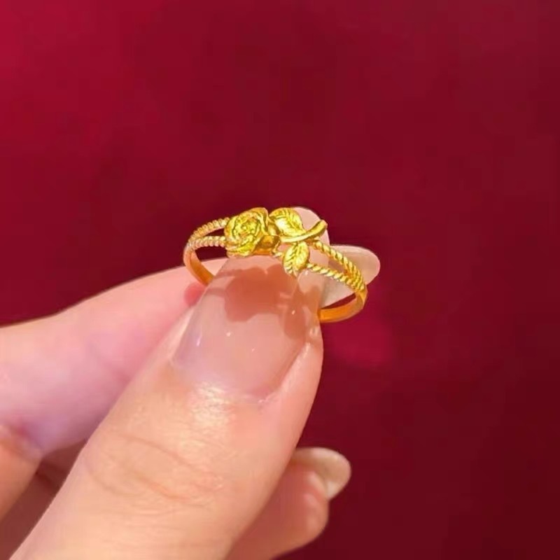玫瑰花戒指女時尚簡約高級感小眾開口可調節花朵設計指環女送女友