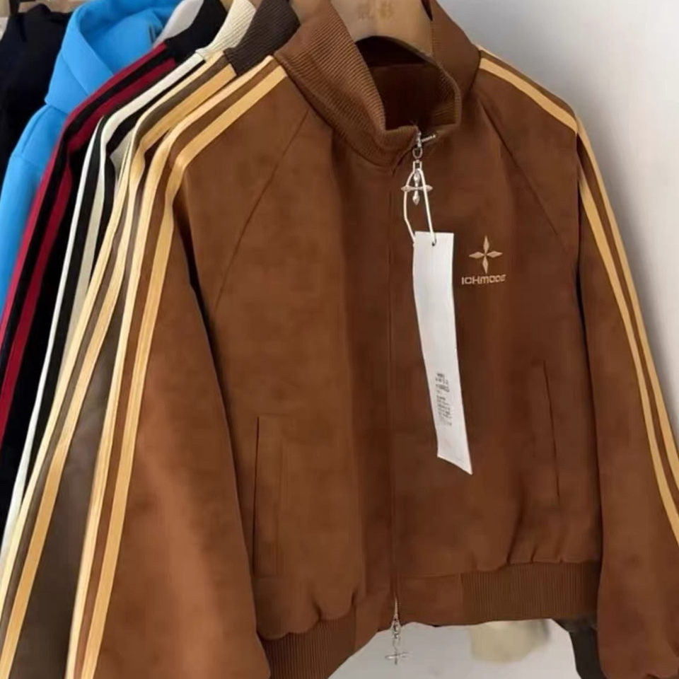 Áo khoác jacket nữ dáng rộng cổ đứng tay dài kiểu bóng chày — Màu be, Màu cà phê, Màu nâu, màu đen