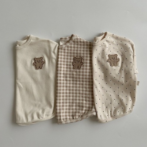 spring and autumn baby bottoming shirt cotton T-shirt long-sleeved polka dot plaid bear round neck baby top