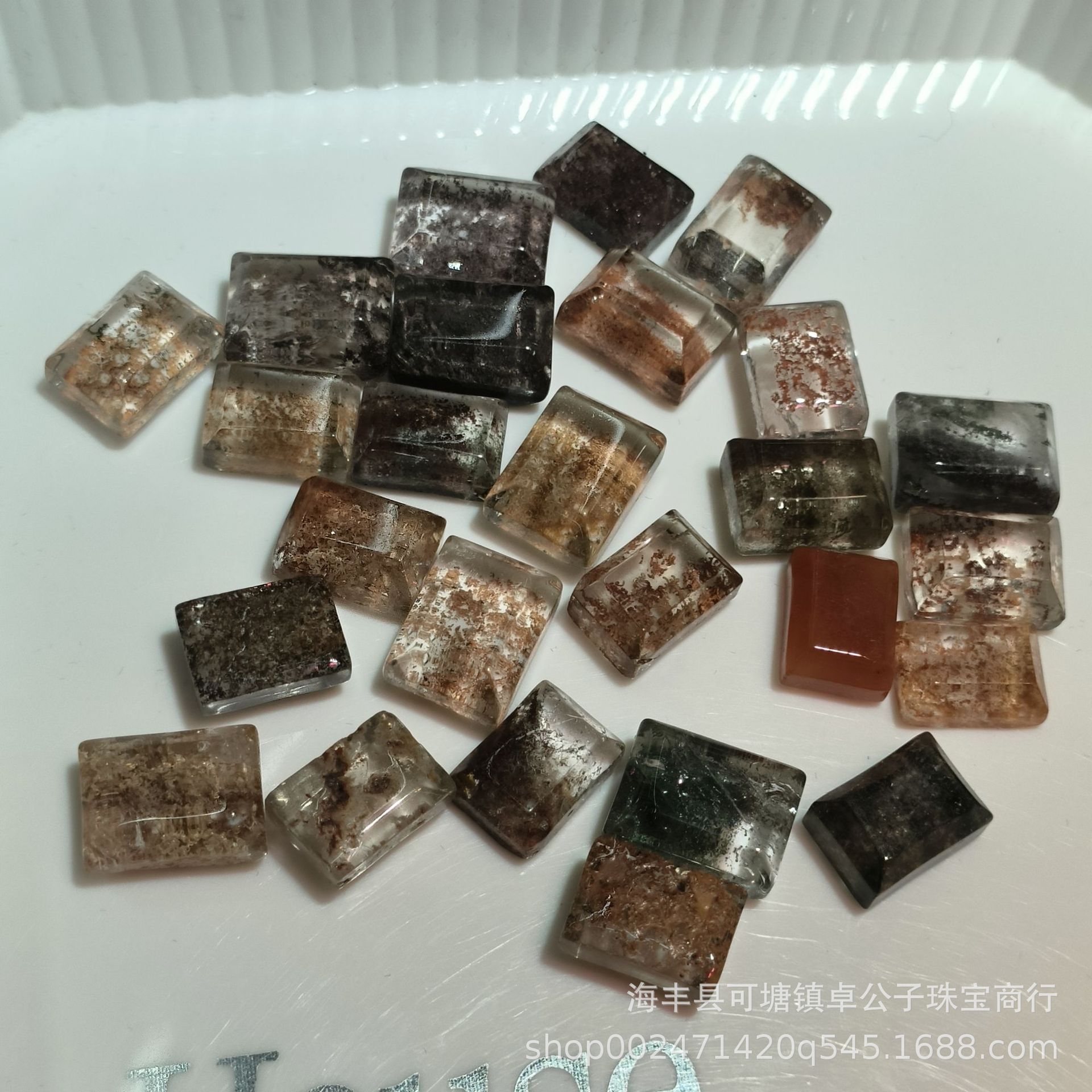 天然红绿幽灵长方形方块戒面裸石景色立体鲜艳 彩幽灵 雪花幽灵