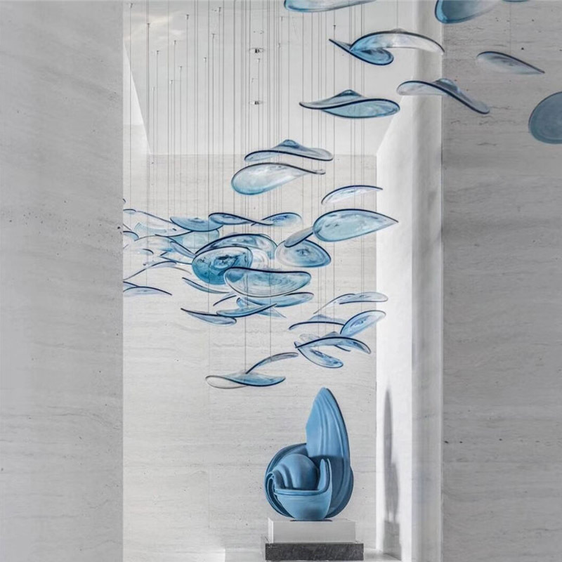 Post-modern blue glass chandelier booth decoration model room designer lounge hanging decoration art gallery Post-modern blue glass chandelier booth decoration model room designer lounge hanging decoration art gallery