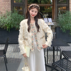 实拍甜美流苏小香风碎花短外套女春秋新款小个子上衣流行爆款绝美