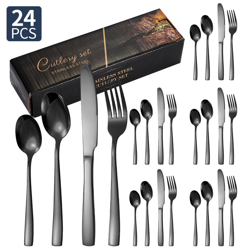 Transfronterizo Amazon cubiertos de acero inoxidable de mango cuadrado 20 / 24 / 30 piezas set cuchillo de filete de comida occidental tenedor cuchara set box