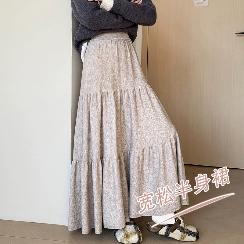 Трансграничная 2024 трикотажная юбка юбка женская осенняя и зимняя шерсть с высокой талией