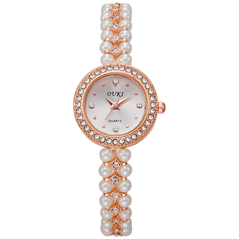 Reloj de pulsera de perlas con cara de gota de agua redonda de lujo ligero transfronterizo moda hecha a mano con cuentas regalo temperamento reloj de mujer al por mayor
