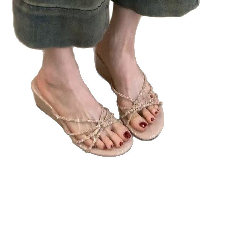 2026 nuevo verano con falda de hadas cinturón sandálias de playa francesa tacones zapatillas de mujer para usar