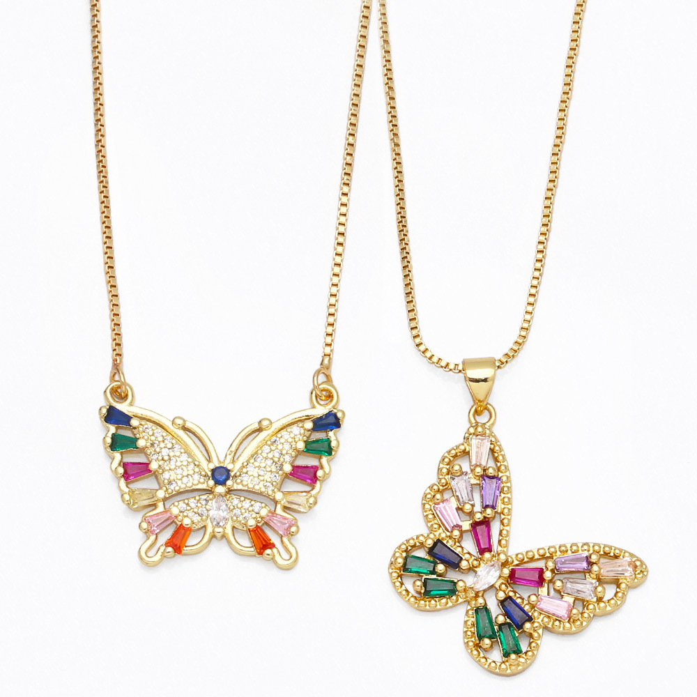 simple bohemian color zircon butterfly pendant necklace female