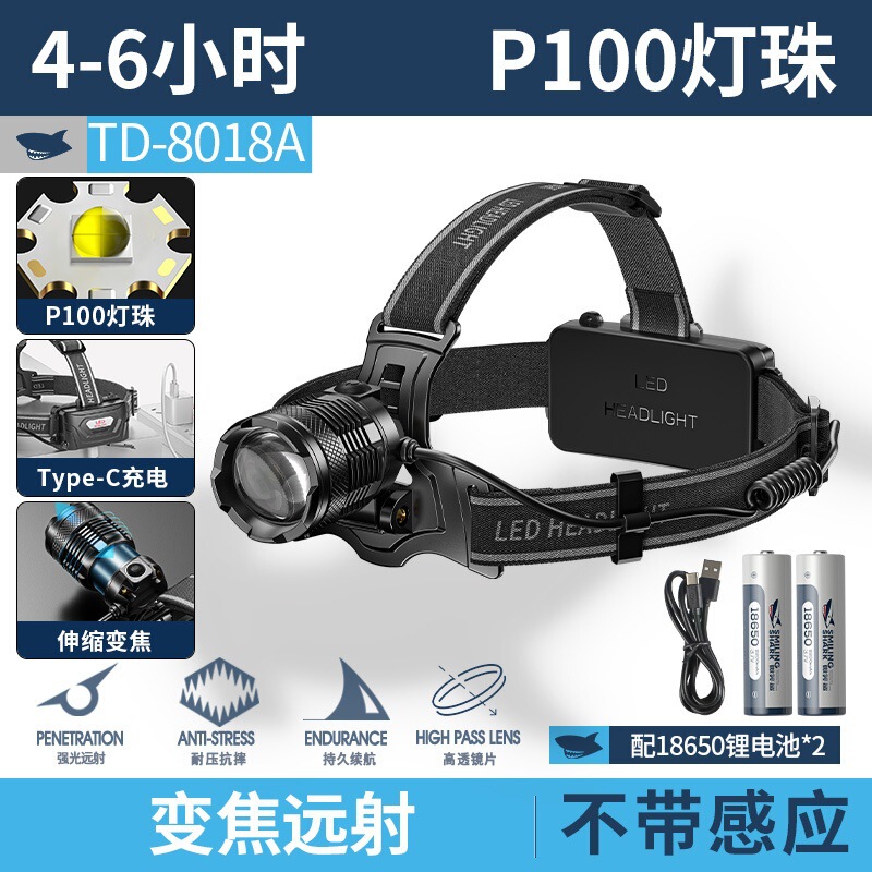 Smiling Shark's New Strong Light Headlamp with Zoomable Long-Range High-Brightness Outdoor Headlamp and Wave Sensor Smiling Shark's New Strong Light Headlamp with Zoomable Long-Range High-Brightness Outdoor Headlamp and Wave Sensor