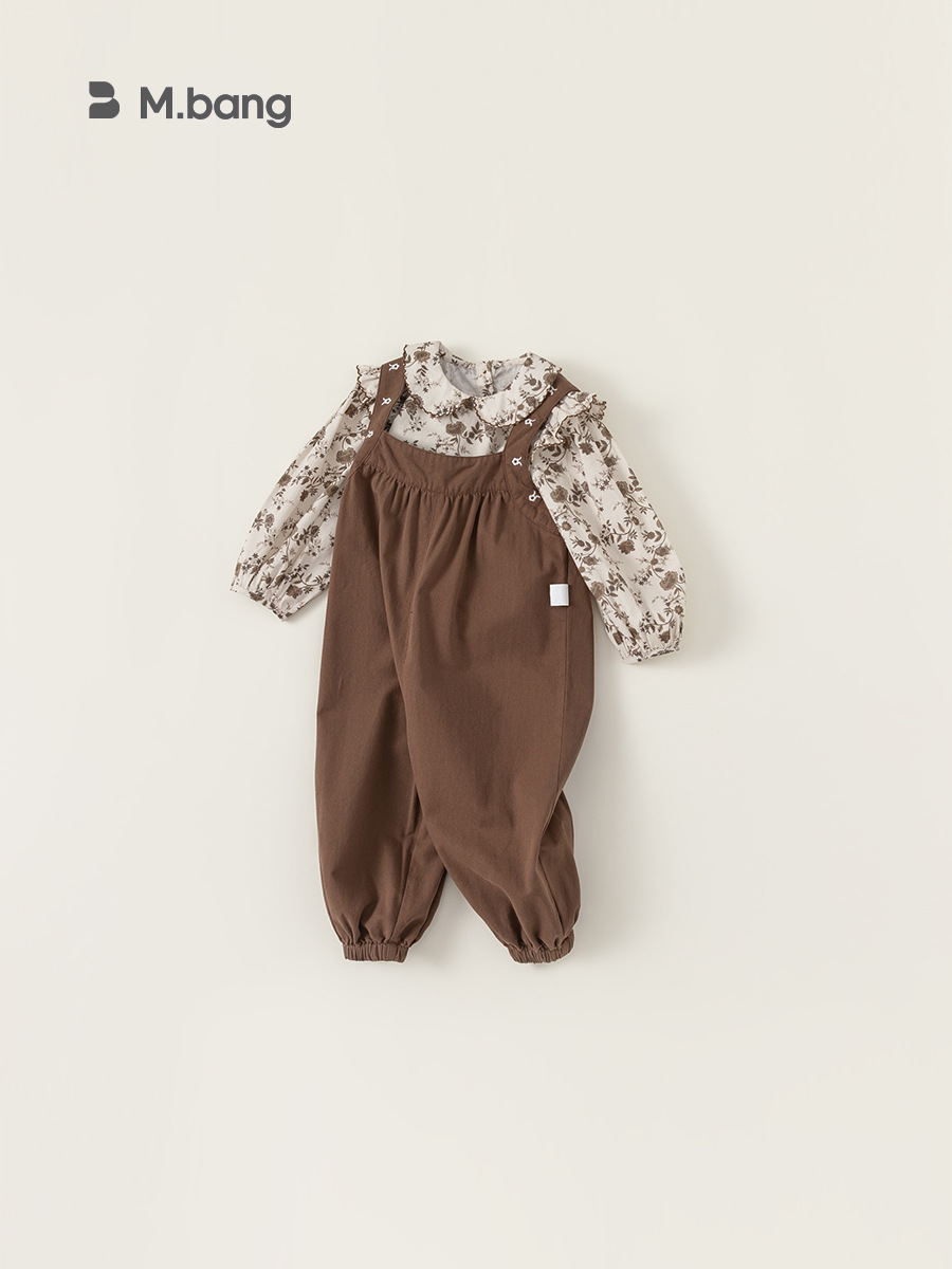 Conjunto de Dos Piezas de Ropa Infantil Youbao para Niña, Camisa con Cuello de Muñeca Floral y Overol, Estilo Pastoral, Atuendo de Primavera