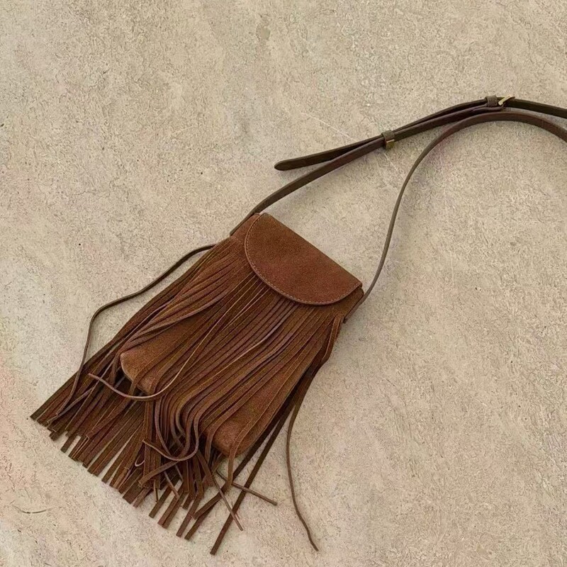 Cross-Border Tassel Mini Bag Bohemian Ethnic Style Retro Deerskin Velvet Frosted Crossbody Shoulder Mobile Phone Bag Cross-Border Tassel Mini Bag Bohemian Ethnic Style Retro Deerskin Velvet Frosted Crossbody Shoulder Mobile Phone Bag