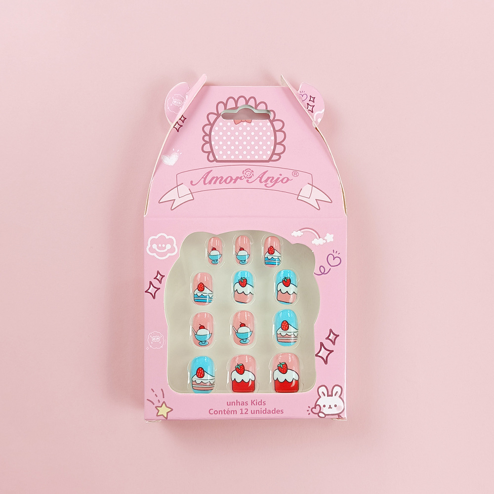 Ventas transfronterizas en caliente interesantes manicuría infantil azul rosa adorable patrón de uñas parches lindos conejos azul rosa para usar uñas