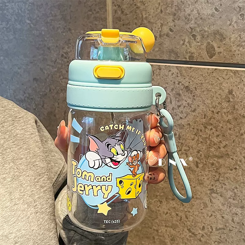 猫和老鼠夏日水杯儿童学生便携塑料杯tritan高颜值女生可爱吸管杯