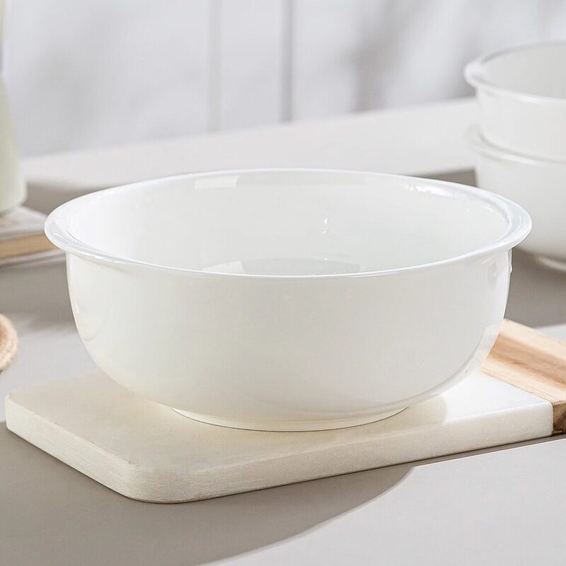 Jingdezhen Pure White Bone China Bowl, Personalized Creative Steamed Egg Bowl, Large Noodle Bowl, Rolled-Edge Double-Ear Large Soup Bowl, Pickled Fish Bowl