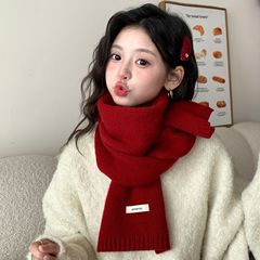 纯羊毛正红色新年围巾女2025新款冬季韩系氛围感针织羊绒围巾