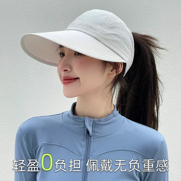 Empty Top Sun Protection Hat Outdoor Can Be Tied into a Ponytail, Half Hollow Top, Large Brim, Quick-Drying Duck Tongue Sun Hat with Embroidered Letters for Women