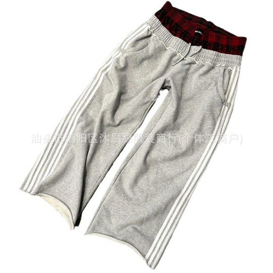 Cross-border American Street Double Waist Lace-up Casual Pants for Men Y2K Retro Harajuku Straight Pants High Waist Hip-hop Sports Pants