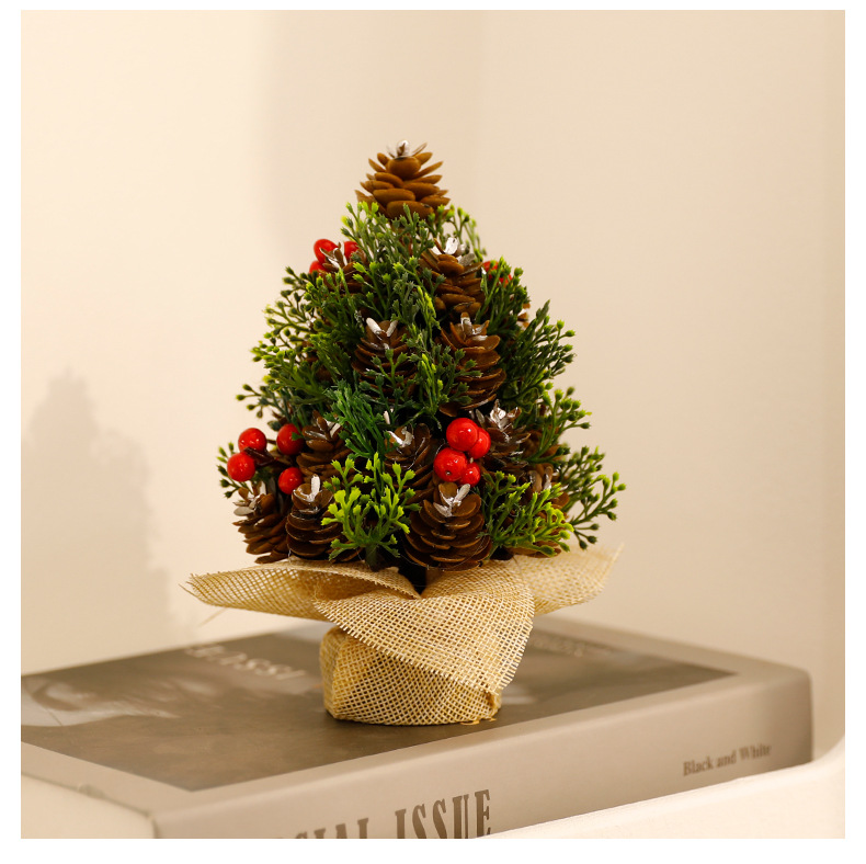 Decorazioni per albero di Natale a forma di pigna - Decorazioni natalizie da tavolo in argento e oro, mini alberi festivi da 13 cm e 17 cm per la casa e l'ufficio_voghion.com