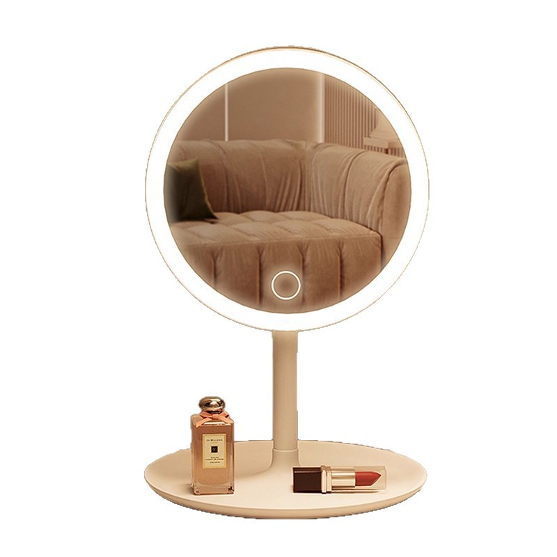 Espejo de maquillaje LED con lámpara de escritorio espejo pequeño de luz femenina dormitorio de estudiantes escritorio en pequeño espejo portátil redondo