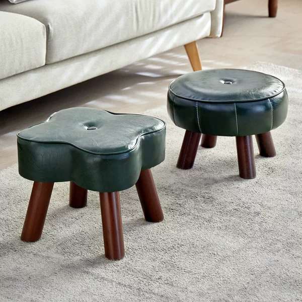 Stool Household Low Stool Living Room Sofa Stool Solid Wood Bench Door Shoe Changing Stool Creative Soft Bag Sitting Stool Simple Leather Stool