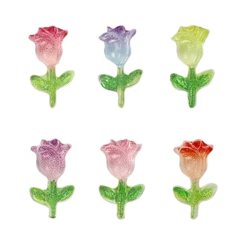 Red popularidad tulipán joyas de manicura luz nocturna tulipán resina tridimensional DIY accesorios de uñas