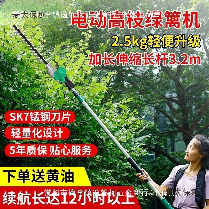 电动高枝绿篱机加长杆修剪机充电式园林绿化桂花树伸缩高空麦太保
