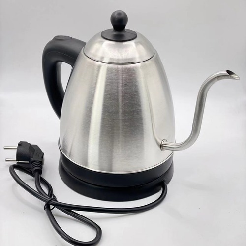 Electric stainless steel hand brewing kettle, gooseneck kettle, coffee pot, boiling kettle, coffee appliance, European plug with lid 1.2L