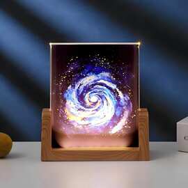 创意雕刻水晶工艺品方体小夜灯星系建筑装饰摆件节日礼物白水晶