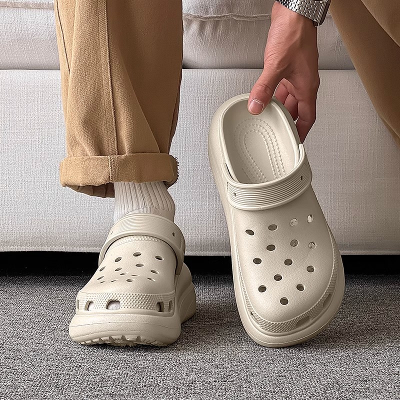 Croos Summer Puff Clogs Men's High-Bottom Heightening Soft-Soled Non-Slip Slippers Dropshipping