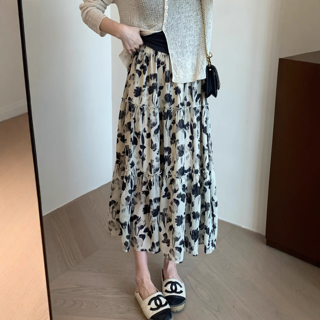 朵妮DN邂逅浪漫 客供雪纺料自带磨砂感多层荷叶边A字松紧腰半身裙