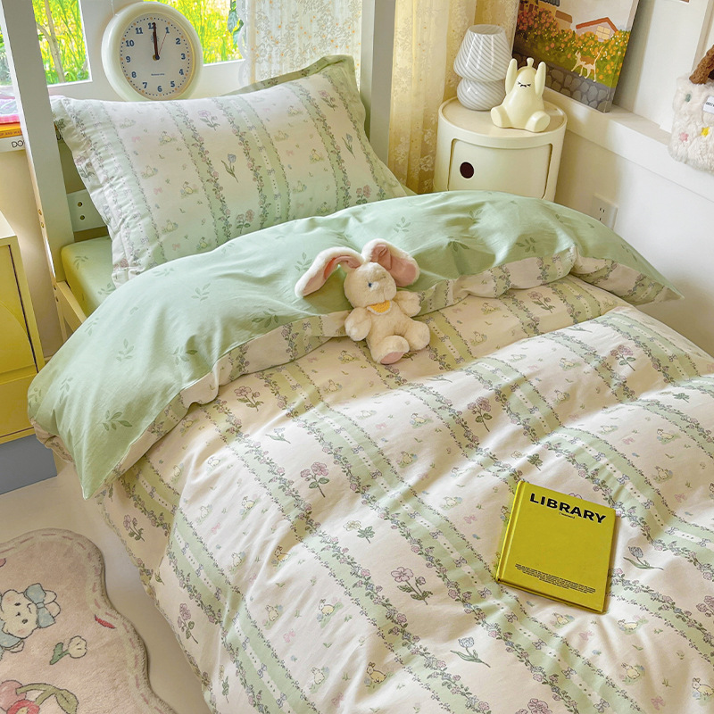 Juego de cama de dormitorio de estudiantes universitarios de tres piezas de algodón puro 2025 nueva ropa de cama con funda de edredón individual